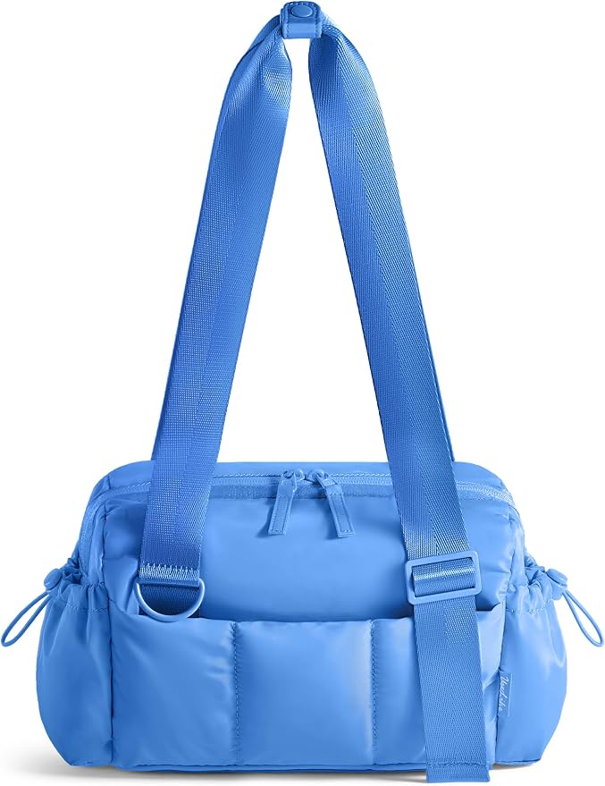 Uselike Small Gym Bag for Women, 7L Mini Duffle Bag for Travel, Lightweight Quilted Puffer Bag for Daily, Cute Shoulder Bag for Dance with Wet Pocket (Blue)