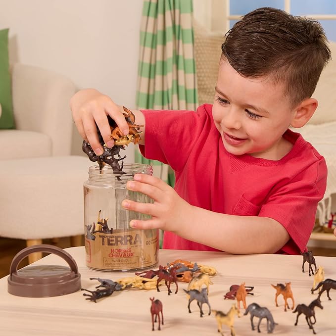 Terra by Battat – 60 Pieces Wild Horses Tube – Miniature Realistic Horse Toys – Plastic Animal Figurines for Kids Toddlers – Playset 3+ Years