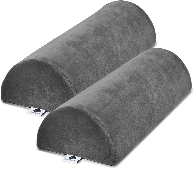 2 Pack Large Half Moon Bolster Pillow for Legs, Knees, Lower Back and Head (2 Pack) Lumbar Support Pillow for Bed, Sleeping | Semi Roll for Ankle and Foot Comfort - Machine Washable Cover, Grey