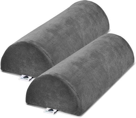 2 Pack Large Half Moon Bolster Pillow for Legs, Knees, Lower Back and Head (2 Pack) Lumbar Support Pillow for Bed, Sleeping | Semi Roll for Ankle and Foot Comfort - Machine Washable Cover, Grey