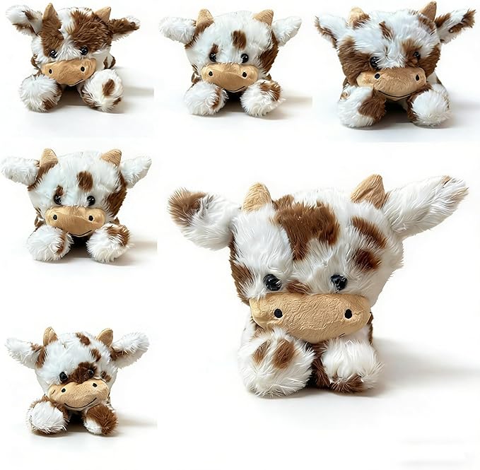 Cute Cow Plush Stuffed Animal Doll Toy 10 inch for Girls Boys One Pieces（Each one has a Different Pattern） (Cow pa bd Brown