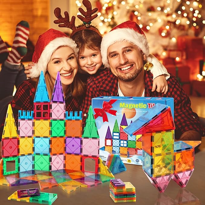 Magnetic Tiles Building Blocks for 3 4 5 6 7 8+ Years Old Boys Girls Colorful Magnet Stacking Toys Birthday Gift for Toddlers STEM Preschool Educational Construction Tiles Set for Kids.