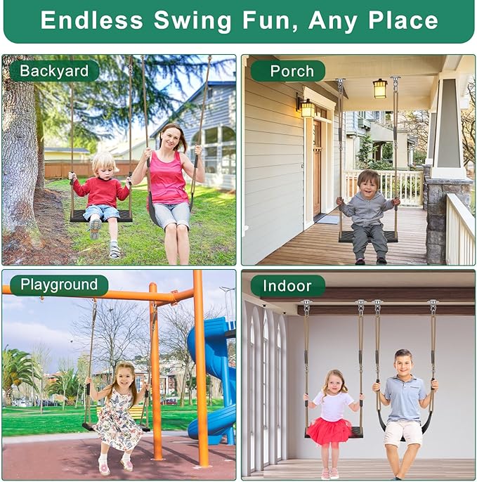 SELEWARE Heavy Duty Swing Seat Replacement for Kids, 2-Pack Outdoor Swing Set Accessories with Adjustable Ropes & Snap Hooks, Plastic Playground Swing for Backyard, Tree, Indoor Play (Black)