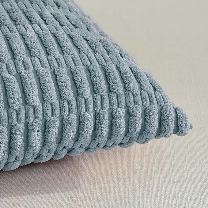 Fancy Homi 4 Packs Decorative Throw Pillow Covers for Living Room Couch Bed, Modern Farmhouse Boho Home Décor Accent Cushion Case, 24" x 24", Light Blue