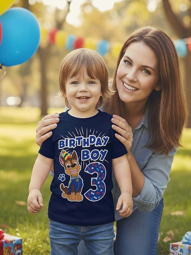 Paw Patrol Chase 3rd Birthday Boy Shirt - Toddler T-Shirt Gift Outfit for Party - Clothes for 3 Year Old Boys