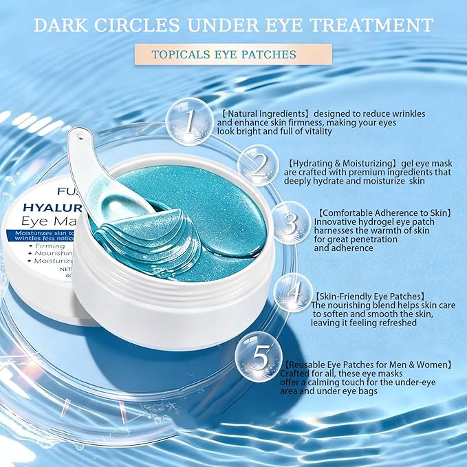Under Eye Patches Masks-60 PCs for Dark Circles, Puffy Eyes, Fine Lines, Wrinkles, Eye Bags Treatment with Collagen & Hyaluronic Acid - Day & Night Skin Treatment Pads,Moisturizing and Hydrating