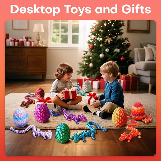 FYEFKJSA 3D Printed Dragon Eggs with Dragon Inside - 12Inch,Articulated Fidget 3D Printed Animals, Interesting Decorative Gift, Easter Basket Essentials Stuffers (Laser Red)