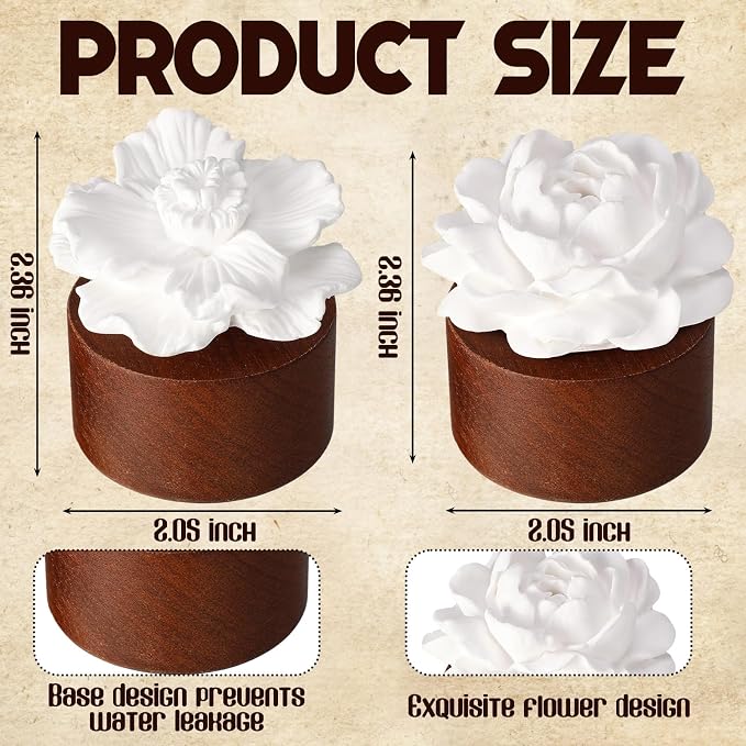 2 Pcs Ceramic Jasmine Diffuser Flower Passive Essential Oil Diffuser Flower Ceramic Aromatherapy Non Electric Battery for Home Office Tabletops Bathroom Decorative Birthday Ideal Gifts