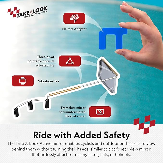 Take A Look Cycling Mirror with Helmet Adapter– Low-Tech Rearview Mirror for Bikes – fits Helmet & Sunglasses – Shatter-Resistant Polycarbonate Lens, Always On (Left-Side)