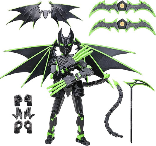 (Assembly Completed Dummy 20 Action Figure, 8.1 inches, Strong Magnetic Accessories, 10 in 1, 3D Printed Robot Multi-Jointed Movable，Oni Warrior Series (Inferna Green)