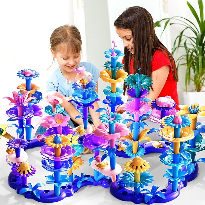 97 Pcs 3 Year Old Girl Gifts,Flower Garden Building Toy Set Toddlers Toys Gifts Best Educational Learning Fine DIY Crafts Stem Construction Stacking Kit,for 3 4 5 6 7 Year Kids Birthday