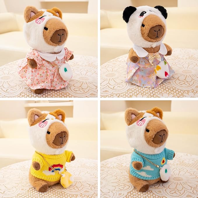 Capybara Plush with 10 Pcs Clothes & Accessories,Christmas Stuffed Animals, 10.2 in Cute Capybara Plush Toys,Birthday Gifts&Dress Up Cute Plushies for Boys/Girls (Summer-A)