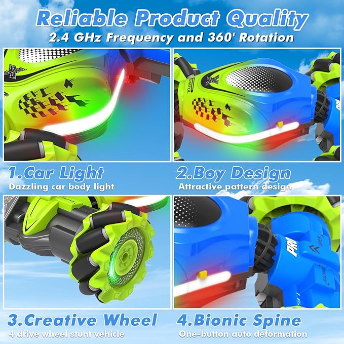 Gesture RC Car, 2.4GHz 4WD Gesture Sensing RC Stunt Car Toys for 6-12 Years Old Boys Girls, Hand Controlled Remote Drift Twist Offroad 360° Rotation with Lights Music for Birthday Gifts