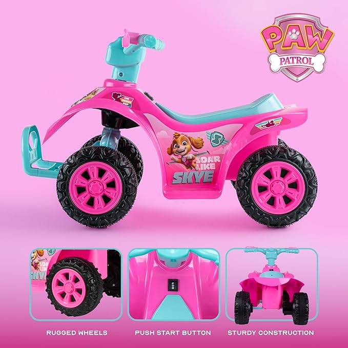 Paw Patrol - Skye 6V Quad for Kids - Powerful and Safe Ride-On Toy with Rechargeable Battery - Forward and Reverse Driving - Max Weight Capacity of 55 LBS - Ages 2-3 Years