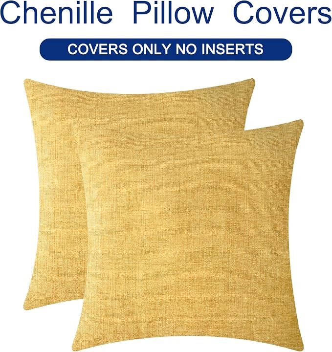 CaliTime Decorative Couch Throw Pillow Covers 20 X 20 Inches Gold | Pack of 2, Cozy Chenille Cushion Cases for Sofa Bed Living Room Farmhouse Home