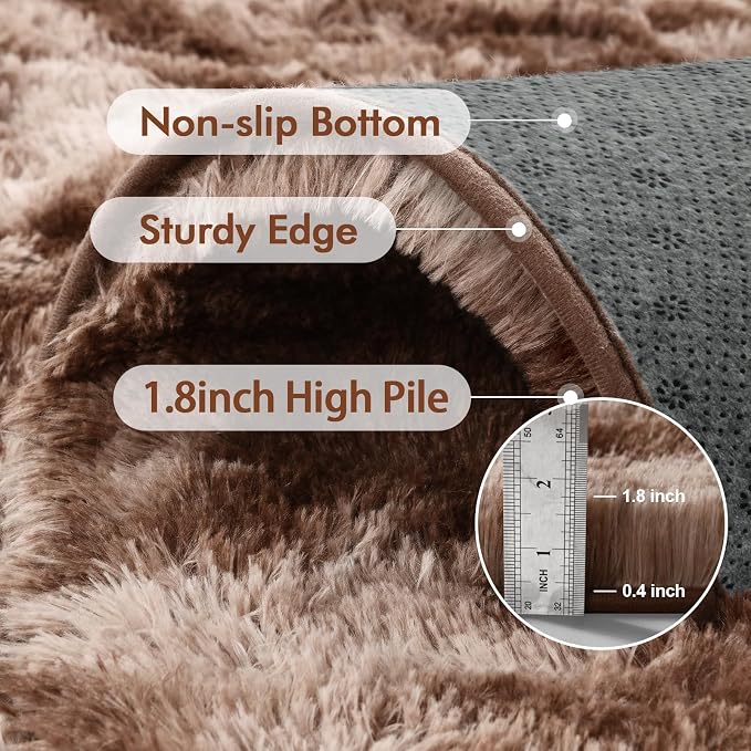 5x8 Ft Shag Brown Area Rug for Bedroom Living Room, Tie-Dyed Ultra Soft Fluffy Furry Rugs for Indoor Floor, Aesthetic Carpet for Kids Home Decor (Coffee)