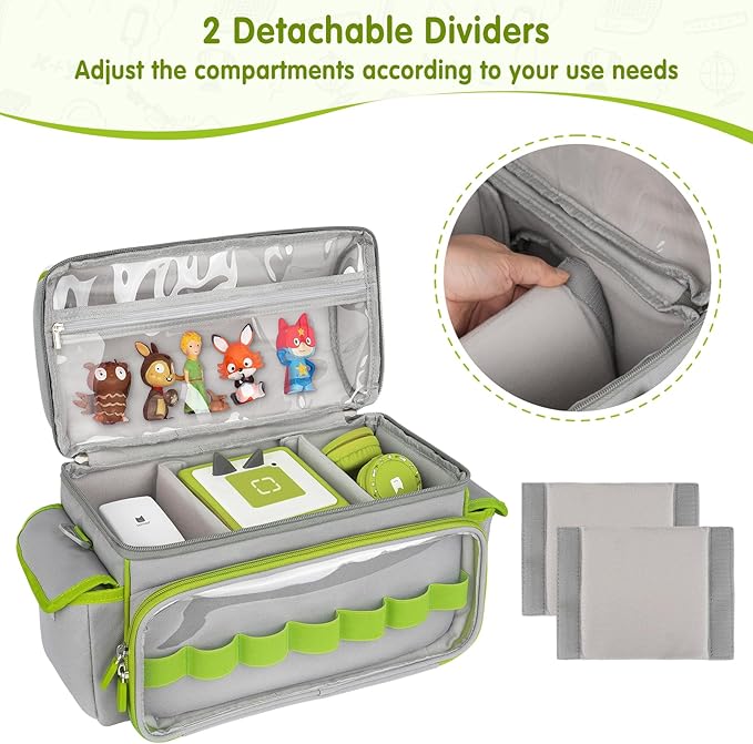 Carrying Case Compatible with Toniebox Starter Set Bundle, Cute Storage Travel Bag Compatible with Little Tikes Story Dream Machine Books Starter Set, Green & Pink(Bag Only)