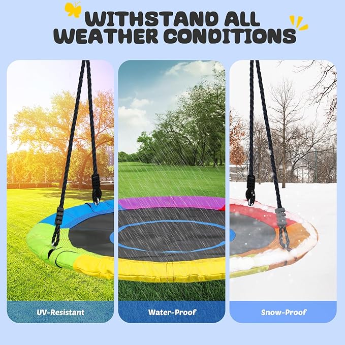 Trekassy 700lb 40 Inch Saucer Tree Swing for Kids Adults Outdoor 900D Oxford Waterproof with 2pcs Tree Hanging Straps, Steel Frame and Adjustable Ropes