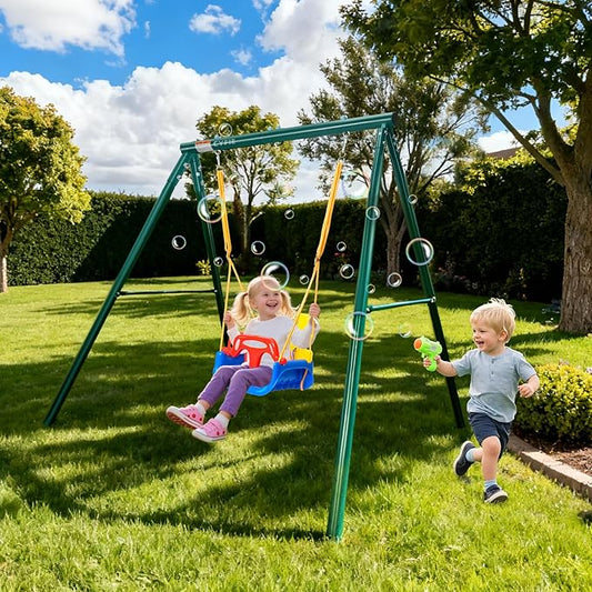 CYFIE Toddler Swing Set, 4-in-1 Kids Swing Sets for Backyard, Indoor/Outdoor Baby Swing with Heavy Duty Metal Stand, Suitable Gift for Aged 6 Months to 10 Years Old