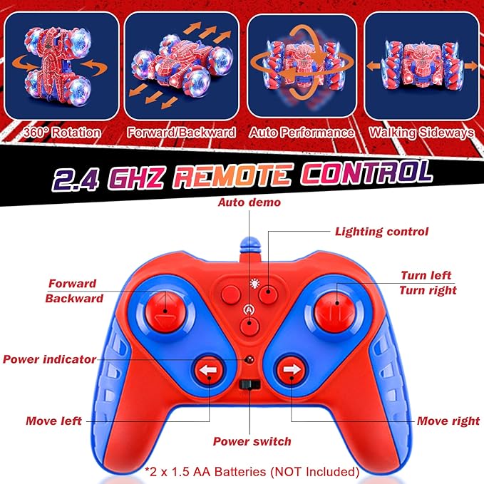 Gesture Sensing Remote Control Car, 2.4Ghz RC Cars with Wholebody Light & Headlight, Hand Controlled Double Sided Rechargeable RC Stunt Car Spider Toys for Boys 4-6 5-7 8-13