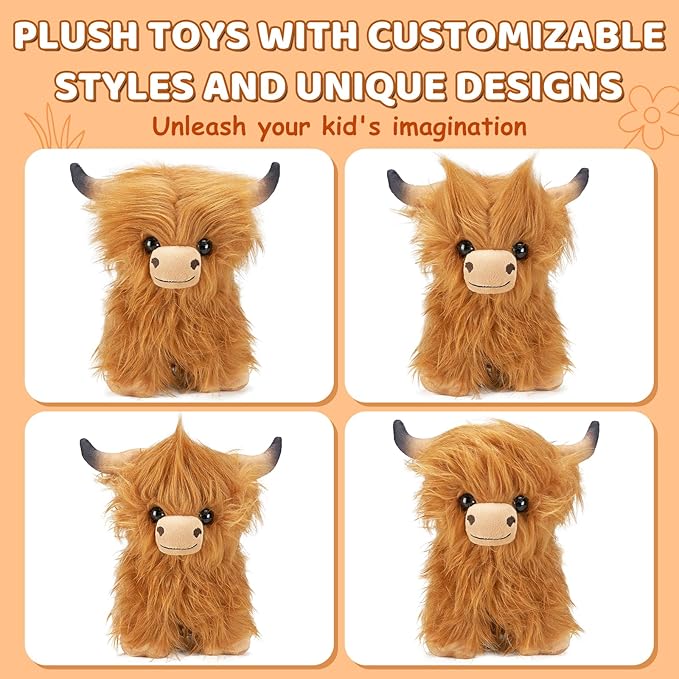 Highland Cow Stuffed Animal, Highland Cow Plush Toy with Moo Sound. Cute and Fluffy Stuffed Animal. Humorous and Funny Voices, Highland Cattle Can Be Changed at Will. Great for Kids, Girls and Boys