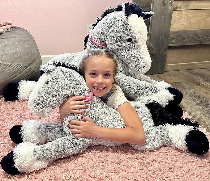 MaoGoLan Large Horse Stuffed Animal for Boy, Big Horse Plush Toy for Girl, Ridable Stuffy Pony for Kid, Stuffed Pony Plush Pillow for Baby Shower, Birthday Gifts or Party Favor, 33 inches, Gray