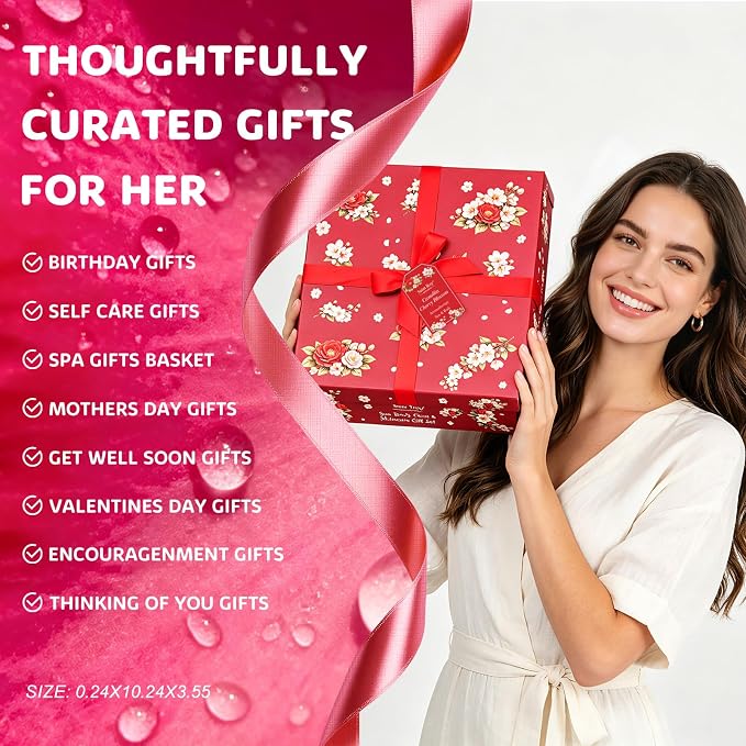 35Pc Birthday Gift for Women, Cherry Blossom Rose Bath and Body Basket Gift | Spa Gift Basket, Face Skin Care Kit, Home Spa Self Care, Lip Gloss, Birthday, Christmas, Mother, Bridal Shower, Anniversary