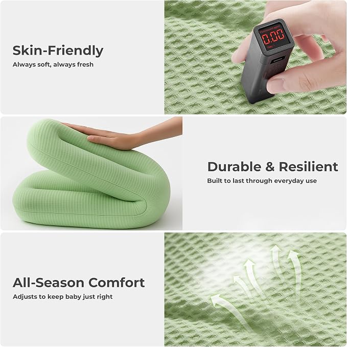 Infant Support Cushion - Baby Support Cushion for Newborn, 0-24 Months, Breathable Cotton Fabric Infant Support Cushion, Portable Newborn Essentials for Home and Travel, Green (Cover Included)