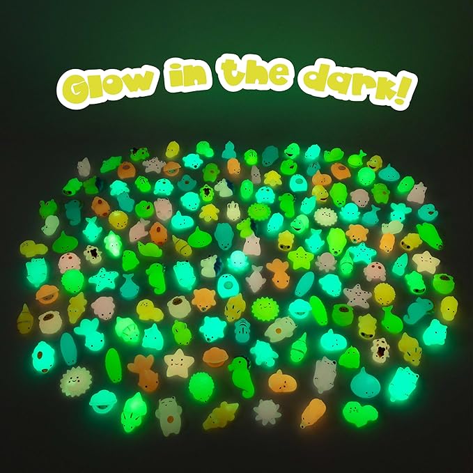 Mochi Squishy Toys Bulk for Kids Party Favors Pack 160 - BONNYCO | Goodie Bags Stuffers for Kids with Glow in the Dark | Return Gifts Birthday Party Squishy Fidget Toys Pinata Stuffers Birthday Kawaii