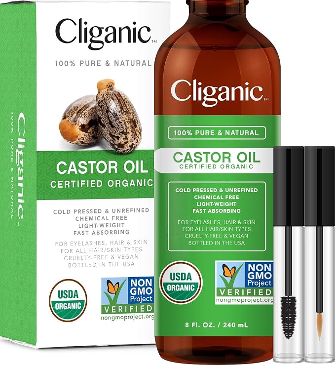 Cliganic Organic Castor Oil with Top 6 Essential Oils Set