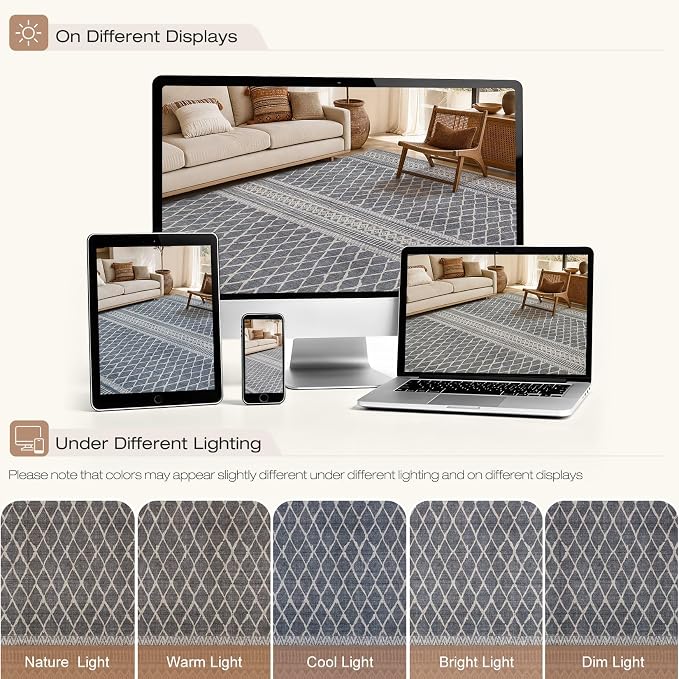 cotiled 10x14 Area Rugs Living Room Rug: Washable Boho Rugs with Non Slip Backing Large Soft Indoor Stain Resistant Carpet for Bedroom Farmhouse Dining Room Lightweight Home Decor Charcoal Grey