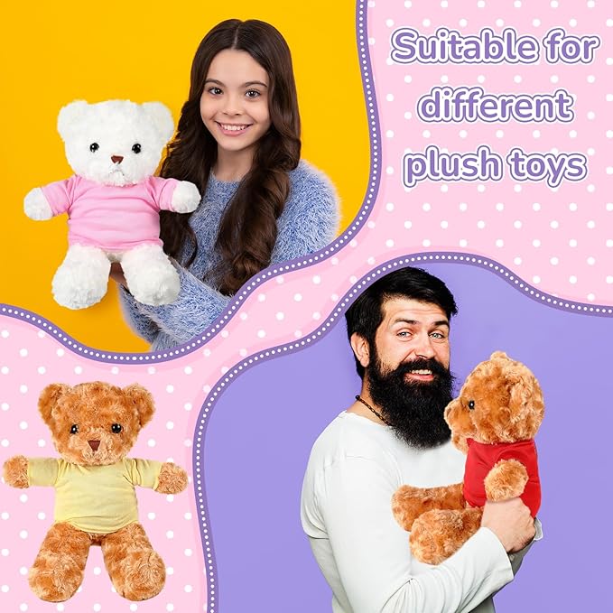 Jecery 8 Pcs Colorful Bear Clothes Tee Shirt Fit 14-18 Inches Bears Sublimation Stuffed Cute Tiny DIY Make Your Own Plush Doll(Light)
