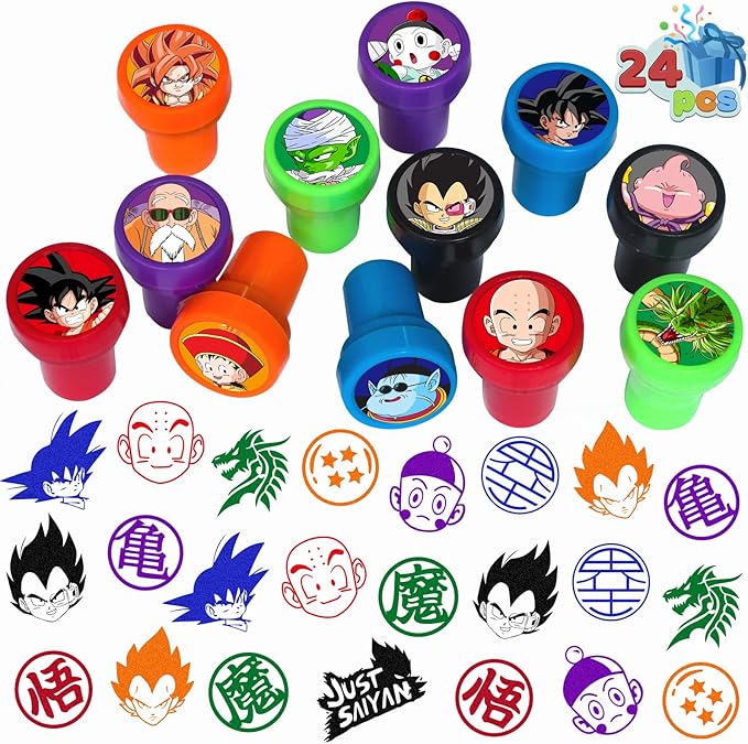24 Pcs Dragon Themed Stampers, Ball Z Birthday Party Supplies, Classroom Rewards Prizes, Goody Bag Treat Bag Stuff for Goku Birthday Party Gifts