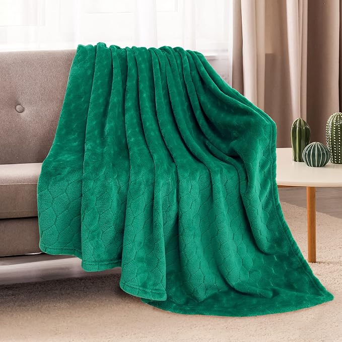 Fleece Blanket Super Soft Cozy Throw Blanket 50" x 60", Lightweight Fuzzy Comfy Textured Flannel Blanket Warm Plush Throw Blankets for Couch, Sofa, Bed, Emerald