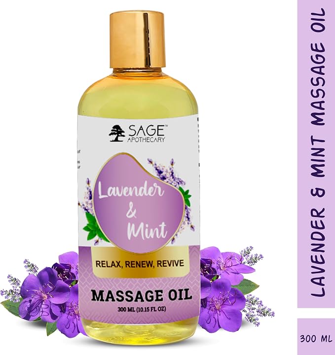 Sage Apothecary Mint Lavender Massage Oil for Relaxed & Replenished Skin | No Parabens & Sulphates | Cruelty Free & Vegan Pure Natural Ingredients 300 ml