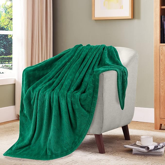Fleece Blanket Super Soft Cozy Throw Blanket 50" x 60", Lightweight Fuzzy Comfy Textured Flannel Blanket Warm Plush Throw Blankets for Couch, Sofa, Bed, Emerald