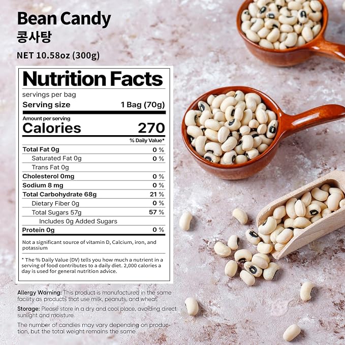 COELO Bean Candy 10.58oz (300g) | Real Beans Sweet & Nuty Flavor Hard Candy Korean Candy | Office Pantry Travel Camping Party | Sharable Size On-The-Go K-Food Individually Wrapped 콩 캔디