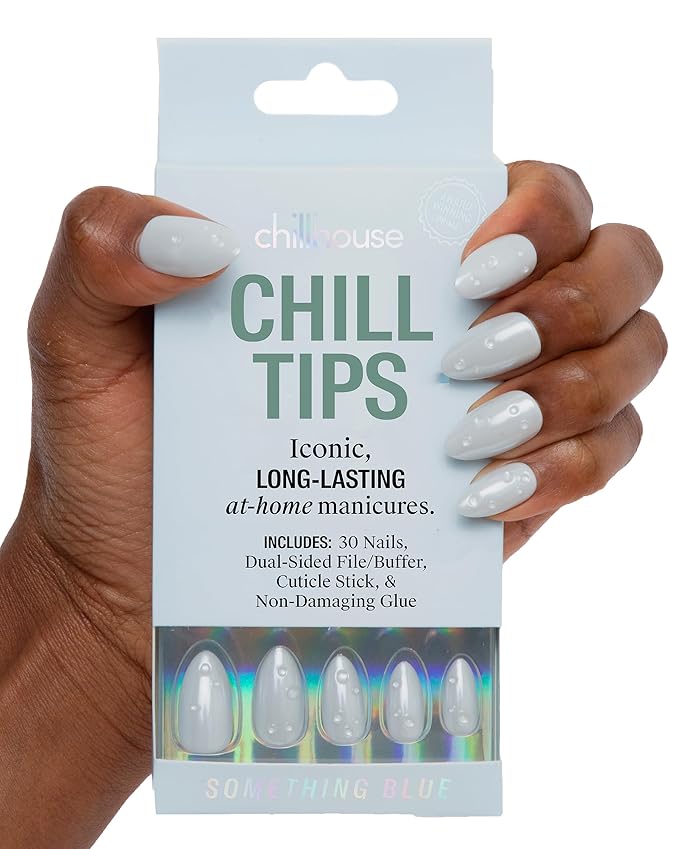 Chillhouse - Chill Tips, Press on Nails Kit - Something Blue (Oval) - 30 Nail Shapes & Sizes - Up to 2 Weeks of Wear - Customizable Fit - Reusable - Latina Founded, Women Owned - Beauty, Self Care