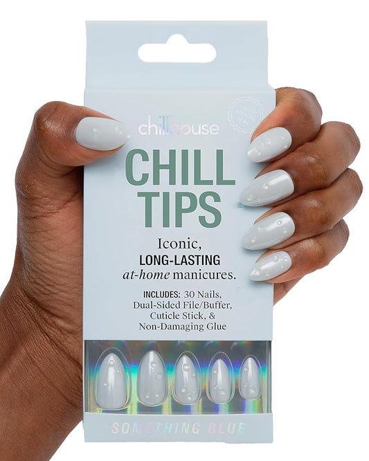 Chillhouse - Chill Tips, Press on Nails Kit - Something Blue (Oval) - 30 Nail Shapes & Sizes - Up to 2 Weeks of Wear - Customizable Fit - Reusable - Latina Founded, Women Owned - Beauty, Self Care