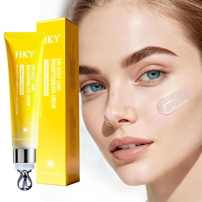 HKY Eye Cream, Under Eye Bags And Wrinkles Repair Cream Brightener, Anti Aging, Dark Circles Puffiness Under Eye Treatment With Caffeine Serum & Cyclodextrin, Morning Instant Firming