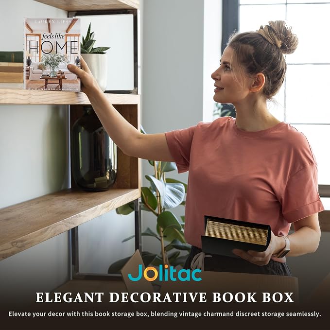 Jolitac Decorative Book Boxes Set of 3, Faux Leather Storage Boxes | Stackable hidden storage containers, handcrafted, for coffee table, shelf decor, remotes & jewelry