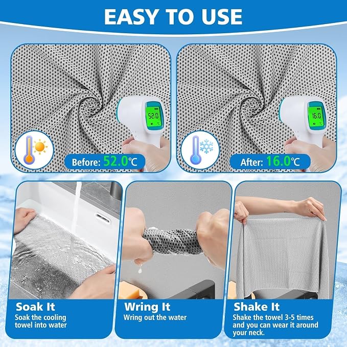 24 Pack Cooling Towels Bulk for Neck and Face 40"x12" Ice Cooling Sweat Rags Microfiber Soft Breathable Soft Chilly Towel for Yoga Golf Sport Running