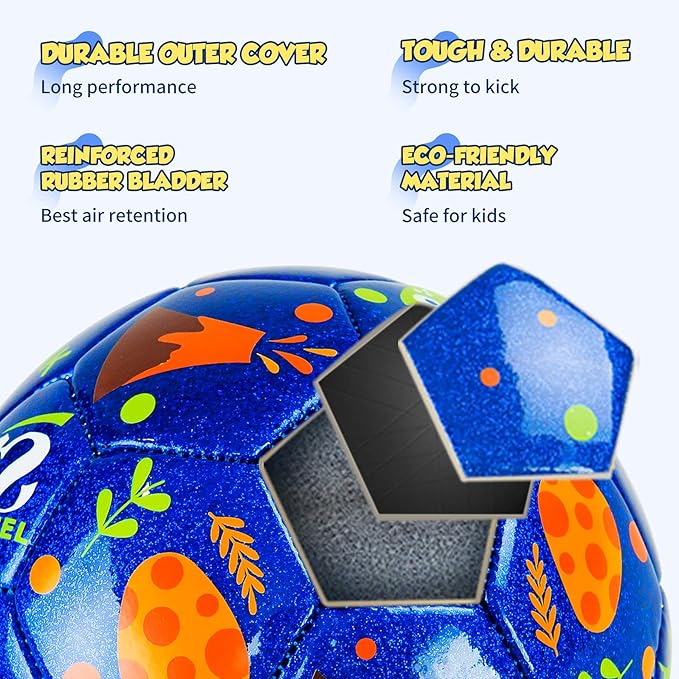 Kids Soccer Ball Size 2 Size 3 Size 4 with Pump Deflated - Operation Christmas Child Shoebox Gift - Glitter Purple Blue Unicorn Dinosaur Toys for Toddler Kids Boys Girls 1-3 3-8 8-12 Years Old