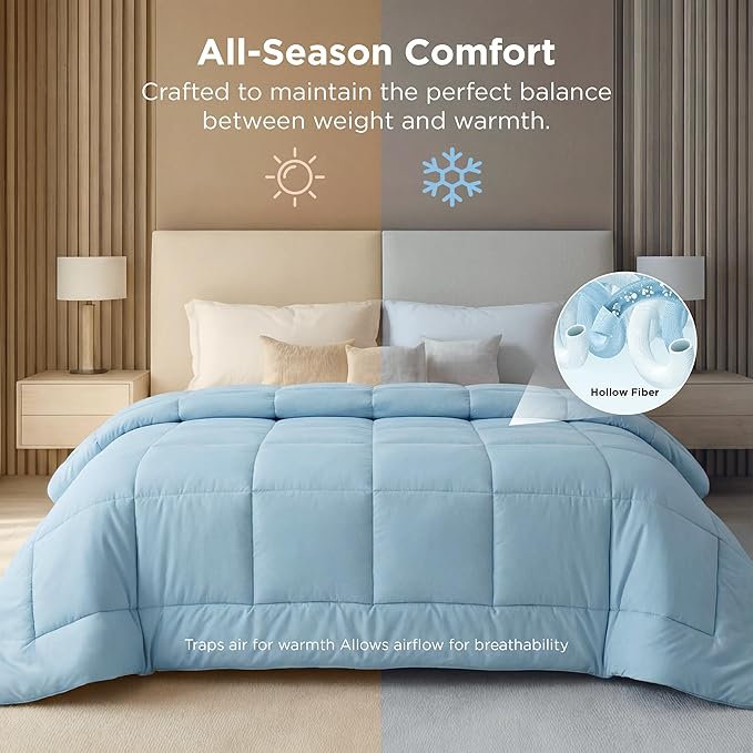 Bedsure Comforter Duvet Insert - Quilted Comforters Oversized King, All Season Duvet, GentleSoft Down Alternative Bedding, with 8 Tabs, Gifts for Women/Men, Light Spa Blue, Oversized King 116x98Inche