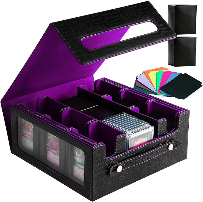 9IN1 MTG Deck Box with Carrying Handle, 8 Removable Deck Boxes & 1000+ Card Storage for TCG & Sports Cards, 10 Dividers, for Magic, YuGiOh, Gundam Card Game (BLACK/PURPLE)