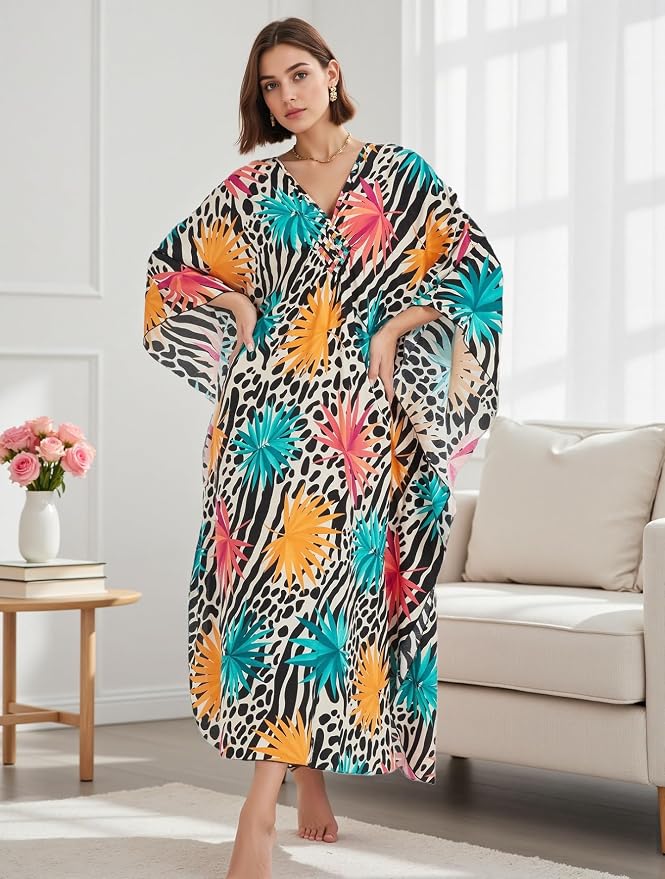 Mumu Dresses for Women Plus Size, Bohemian Kaftan Beach Cover Up Long Maxi Nightgown Soft Loungewear