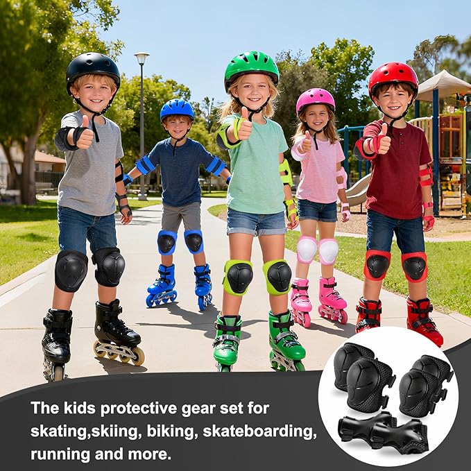 Kids/Youth Knee Pads and Elbow Pads Set with Wrist Guard 3 in 1 Kids Protective Gear Set for 3-14 Years for Skateboarding, Skiing, Cycling, BMX Biking, Running, Scooter