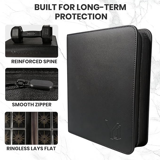 Toploader Binder 4 Pocket, Holds 128 Toploaders, Double-Sided Card Storage Binder for 3" x 4" Rigid Cards, PU Leather Album for Trading Cards & Sports Cards(black)