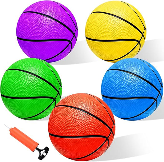 Iyoyo Mini Basketball Set - 5 Pack 6" Small Balls with Pump, Over The Door Mini Hoop Replacements, Toy for Toddlers, Kids, Teenagers, Pool, Indoors, Outdoors