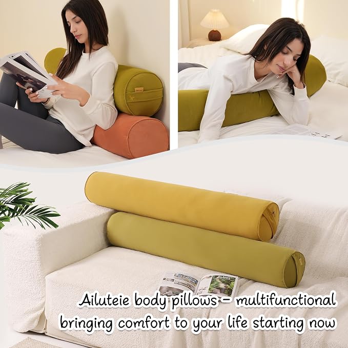 Body Pillow for Adults,Long Round Pillow,Big Cylindrical Pillow,Large Full Bolster Pillows for Side Sleepers (Golden Yellow, 59"*7.87")